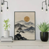 Diamond Painting Berge in Tinte mit goldenem Mond Japan