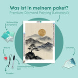 Diamond Painting Berge in Tinte mit goldenem Mond Japan