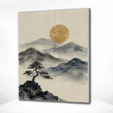 Malen nach Zahlen Berge in Tinte mit goldenem Mond Japan