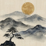Malen nach Zahlen Berge in Tinte mit goldenem Mond Japan