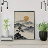 Malen nach Zahlen Berge in Tinte mit goldenem Mond Japan