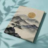 Malen nach Zahlen Berge in Tinte mit goldenem Mond Japan