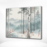 Diamond Painting Birkenwald im Nebel mit roten Akzenten Japan