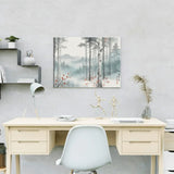 Diamond Painting Birkenwald im Nebel mit roten Akzenten Japan