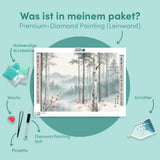 Diamond Painting Birkenwald im Nebel mit roten Akzenten Japan