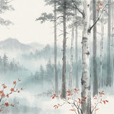 Malen nach Zahlen Birkenwald im Nebel mit roten Akzenten Japan