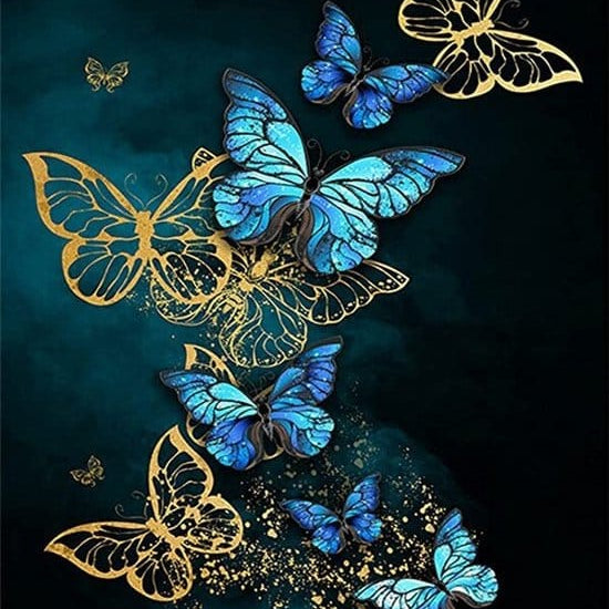 Diamond Painting Blaue und Goldene Schmetterlinge
