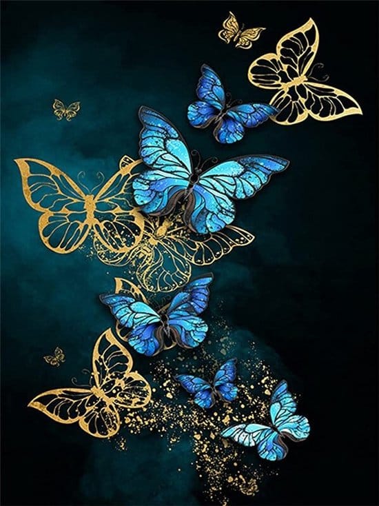 Diamond Painting Blaue und Goldene Schmetterlinge