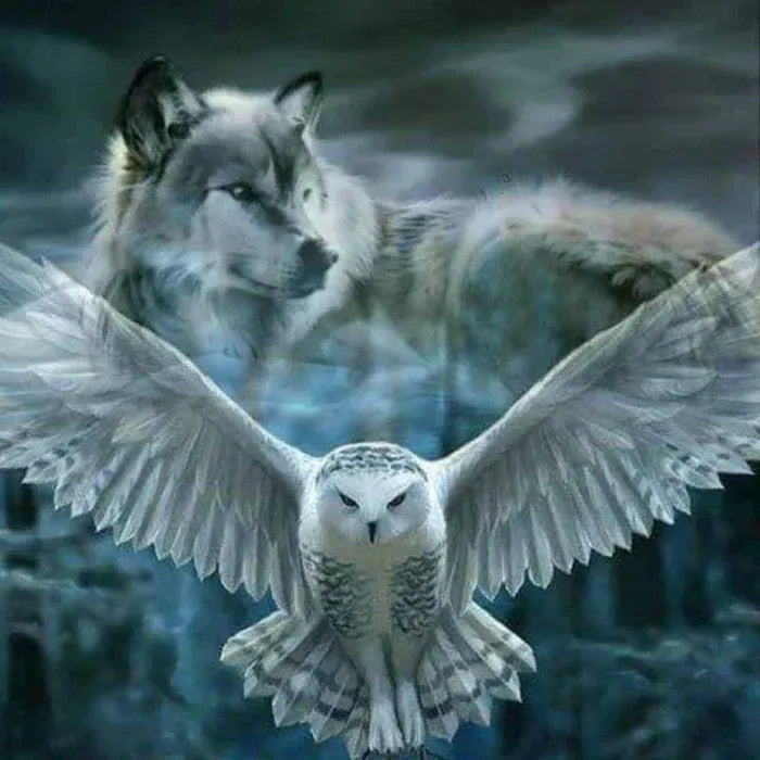 Diamond Painting Eule mit Wolf