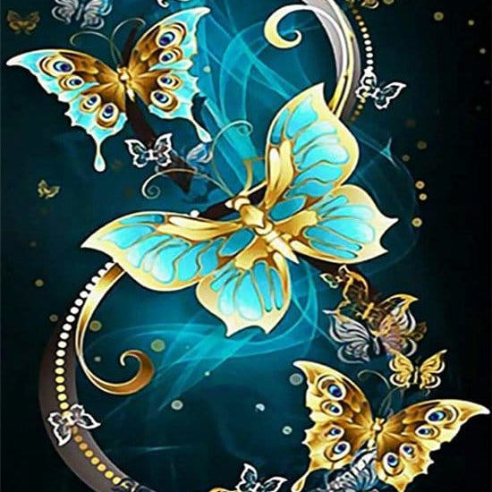 Diamond Painting Goldene und Blaue Schmetterlinge