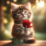 Diamond Painting Kätzchen mit Roter Rose