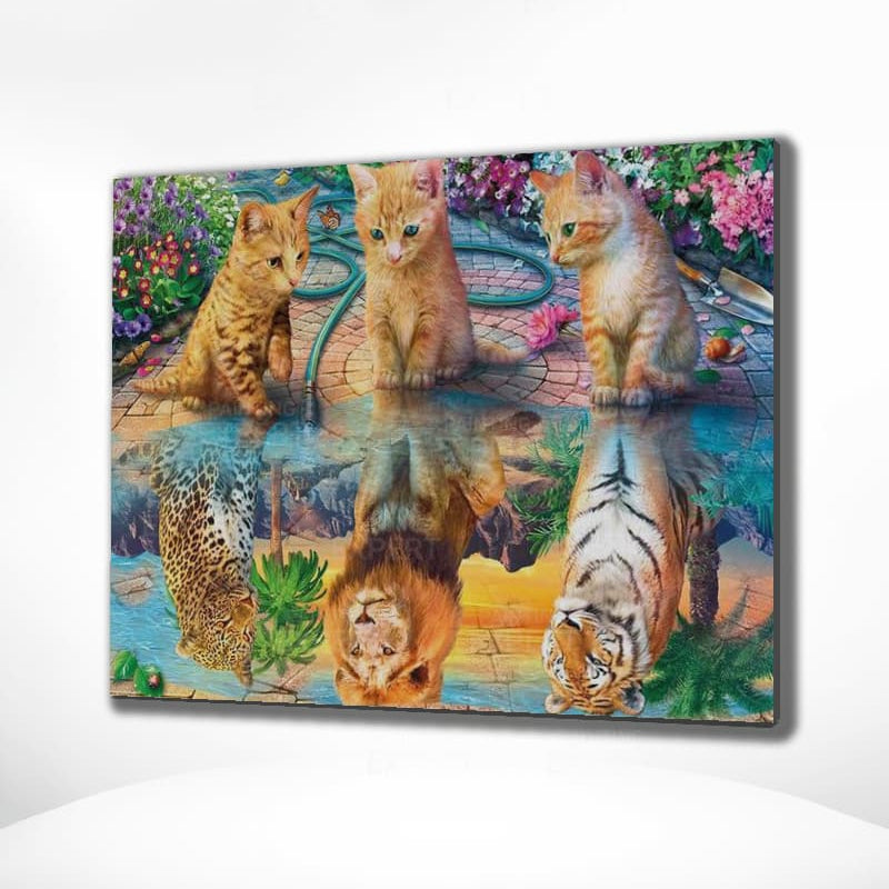 Diamond Painting Kätzchen und Löwen