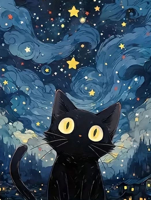 Diamond Painting Katze in der Nacht