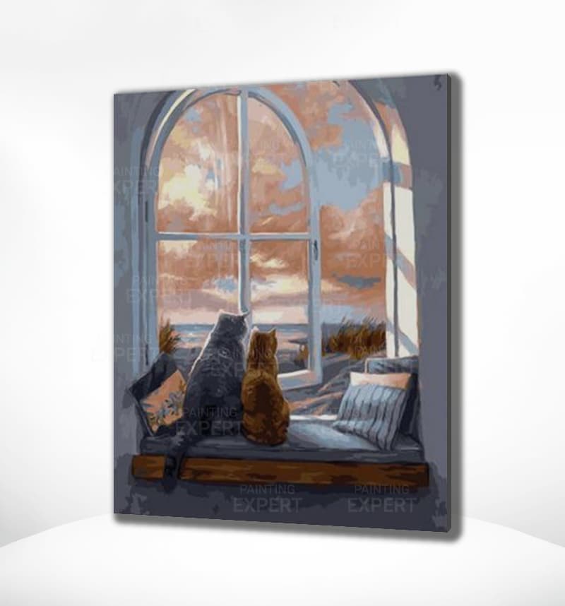 Diamond Painting Katzen am Fenster