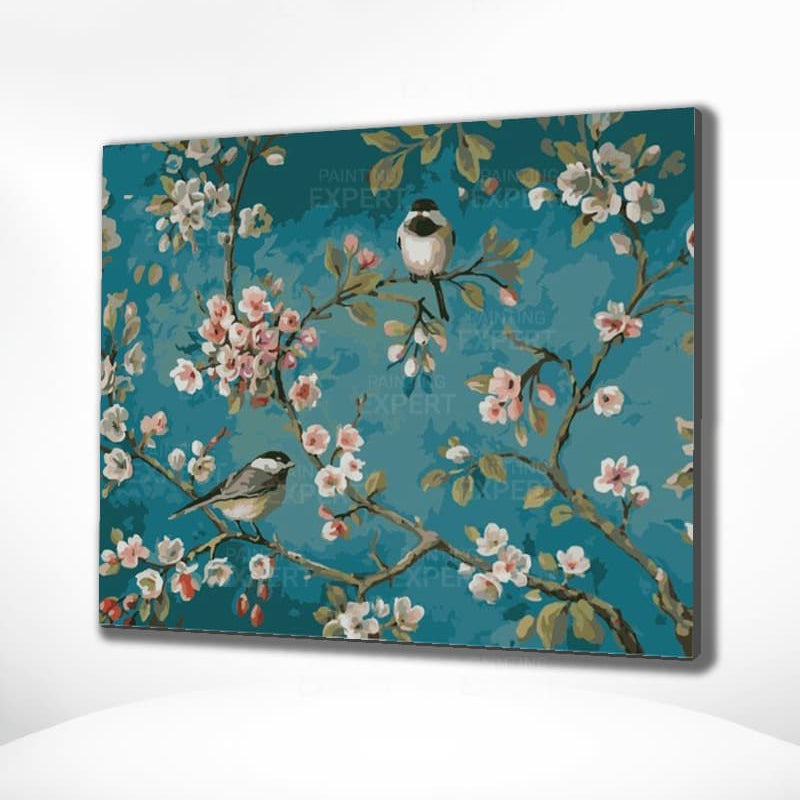 Diamond Painting Vögel mit Blumen