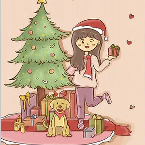 Diamond Painting Weihnachten, Frau und Hund