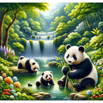 Malen nach Zahlen Pandas am See