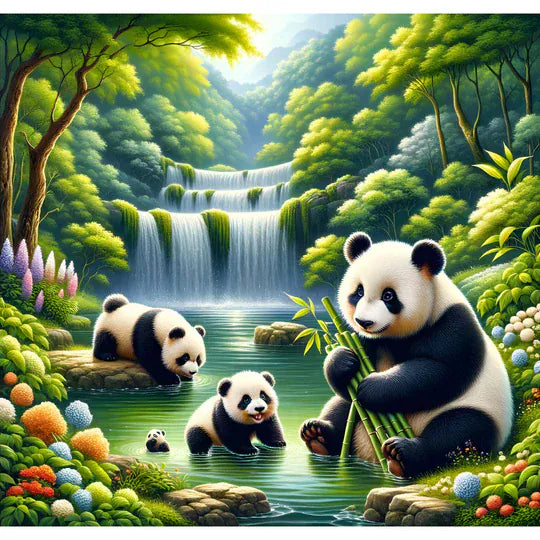 Malen nach Zahlen Pandas am See