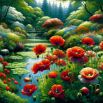 Malen nach Zahlen See mit roten Blumen