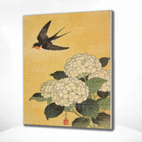 Diamond Painting Schwalbe über weißen Hortensien Japan
