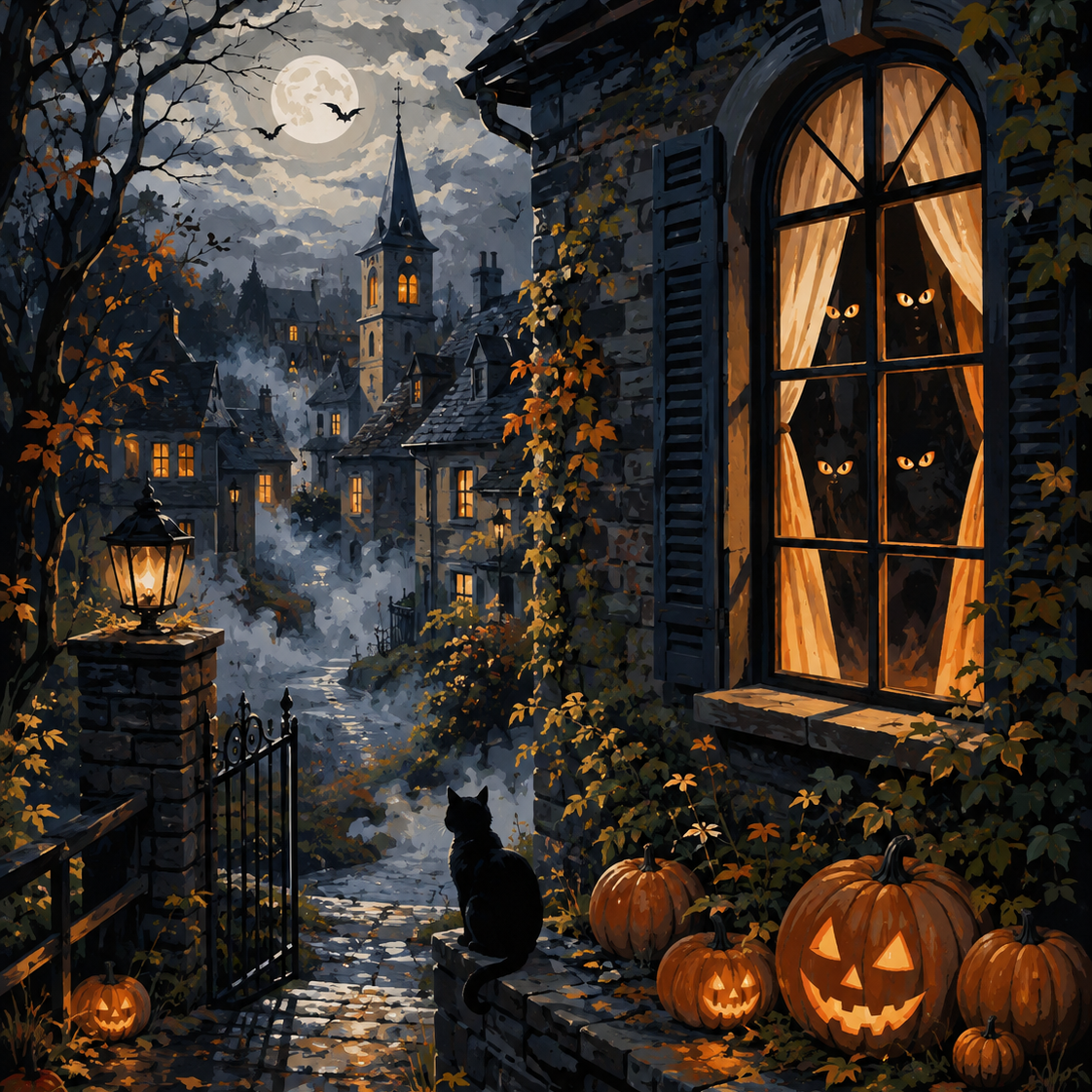 Malen nach Zahlen Augen im dunklen Fenster – Halloween-Motiv