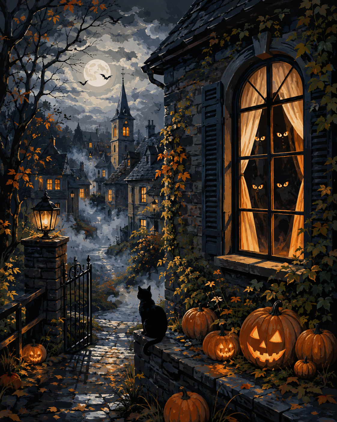 Malen nach Zahlen Augen im dunklen Fenster – Halloween-Motiv