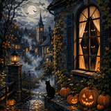 Malen nach Zahlen Augen im dunklen Fenster – Halloween-Motiv