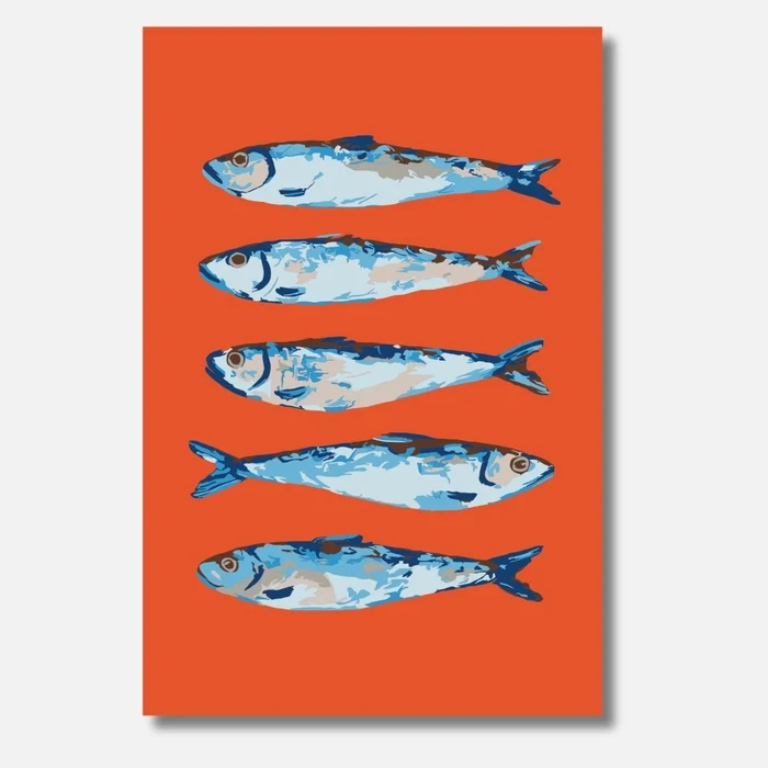 Blaue Sardinen als Malen-nach-Zahlen-Motiv
