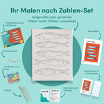 Inhalt des Malen-nach-Zahlen-Sets Blaue Sardinen