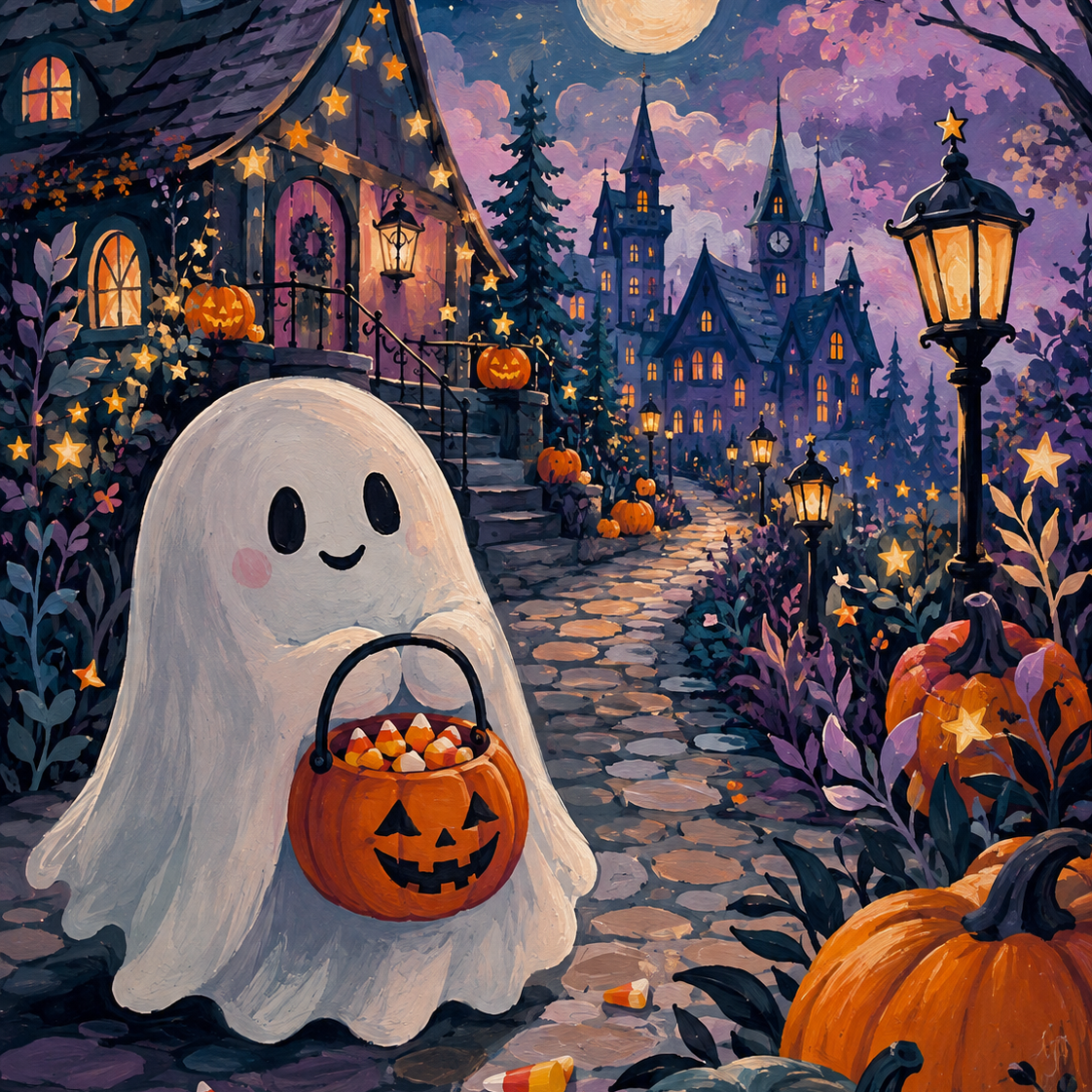 Malen nach Zahlen Bleib schaurig, kleiner Geist – Halloween-Motiv