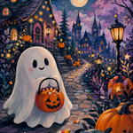 Malen nach Zahlen Bleib schaurig, kleiner Geist – Halloween-Motiv