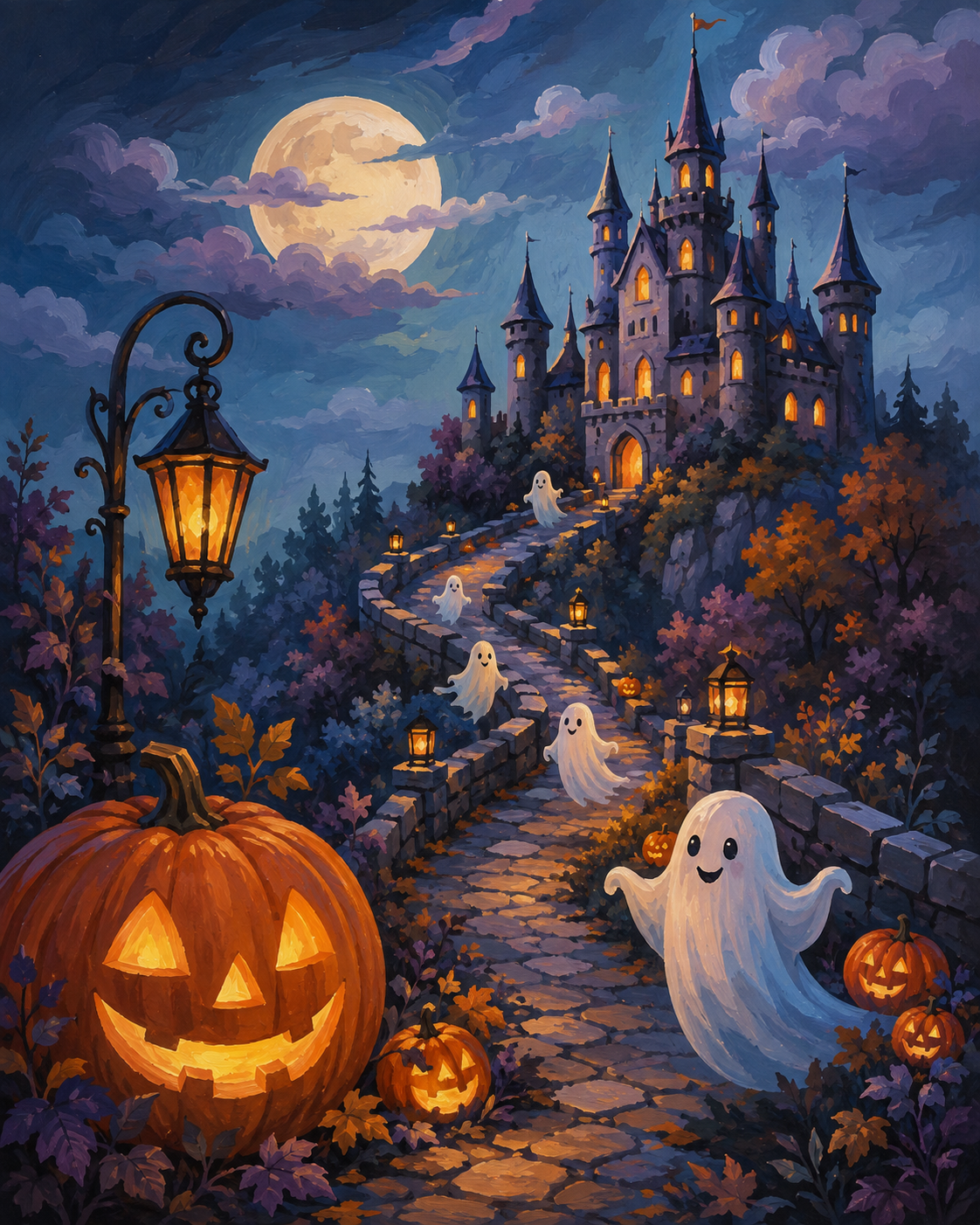 Malen nach Zahlen Burg der freundlichen Geister – Halloween-Motiv