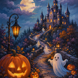 Malen nach Zahlen Burg der freundlichen Geister – Halloween-Motiv