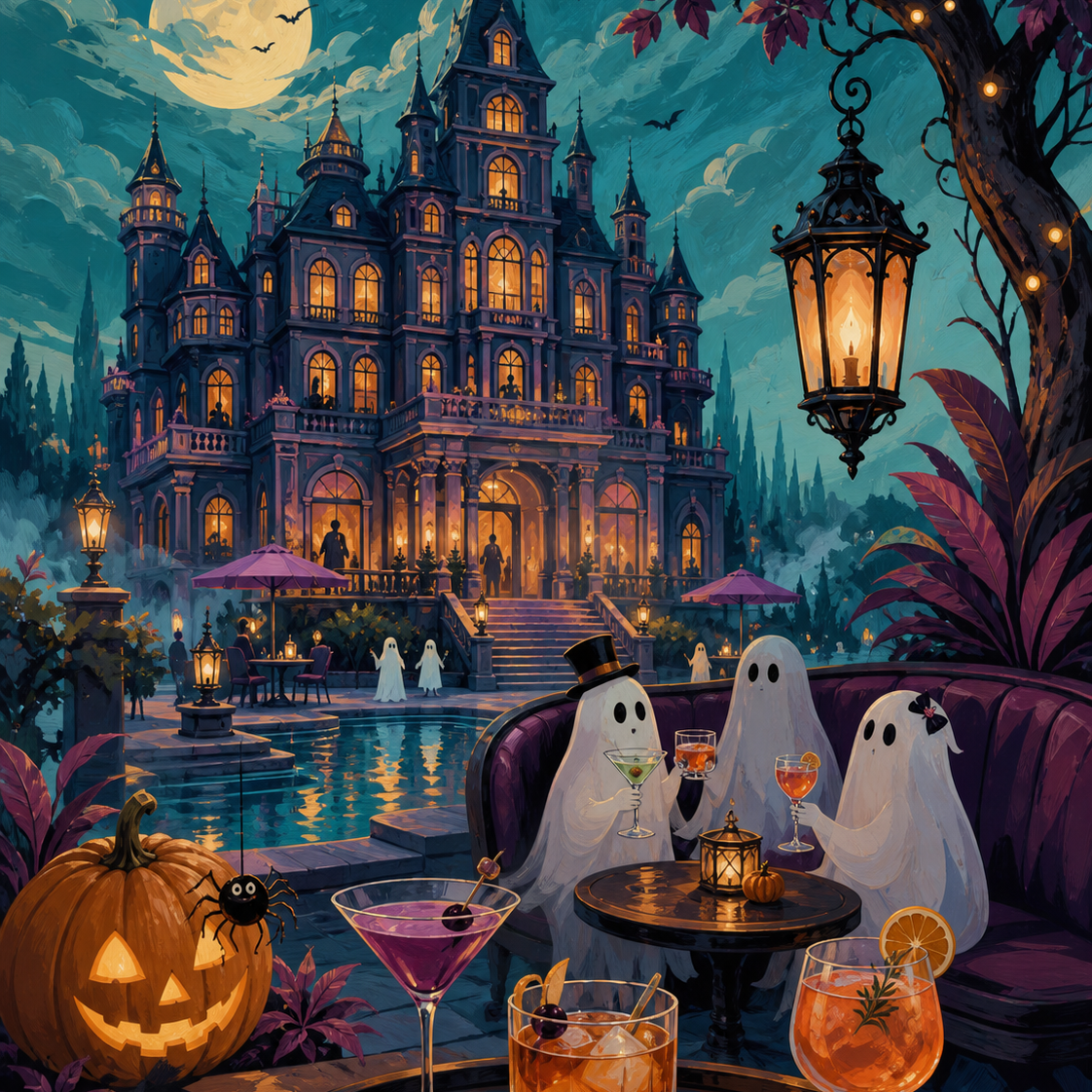 Malen nach Zahlen Cocktails im Spukhotel – Halloween-Motiv