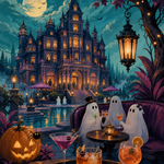 Malen nach Zahlen Cocktails im Spukhotel – Halloween-Motiv