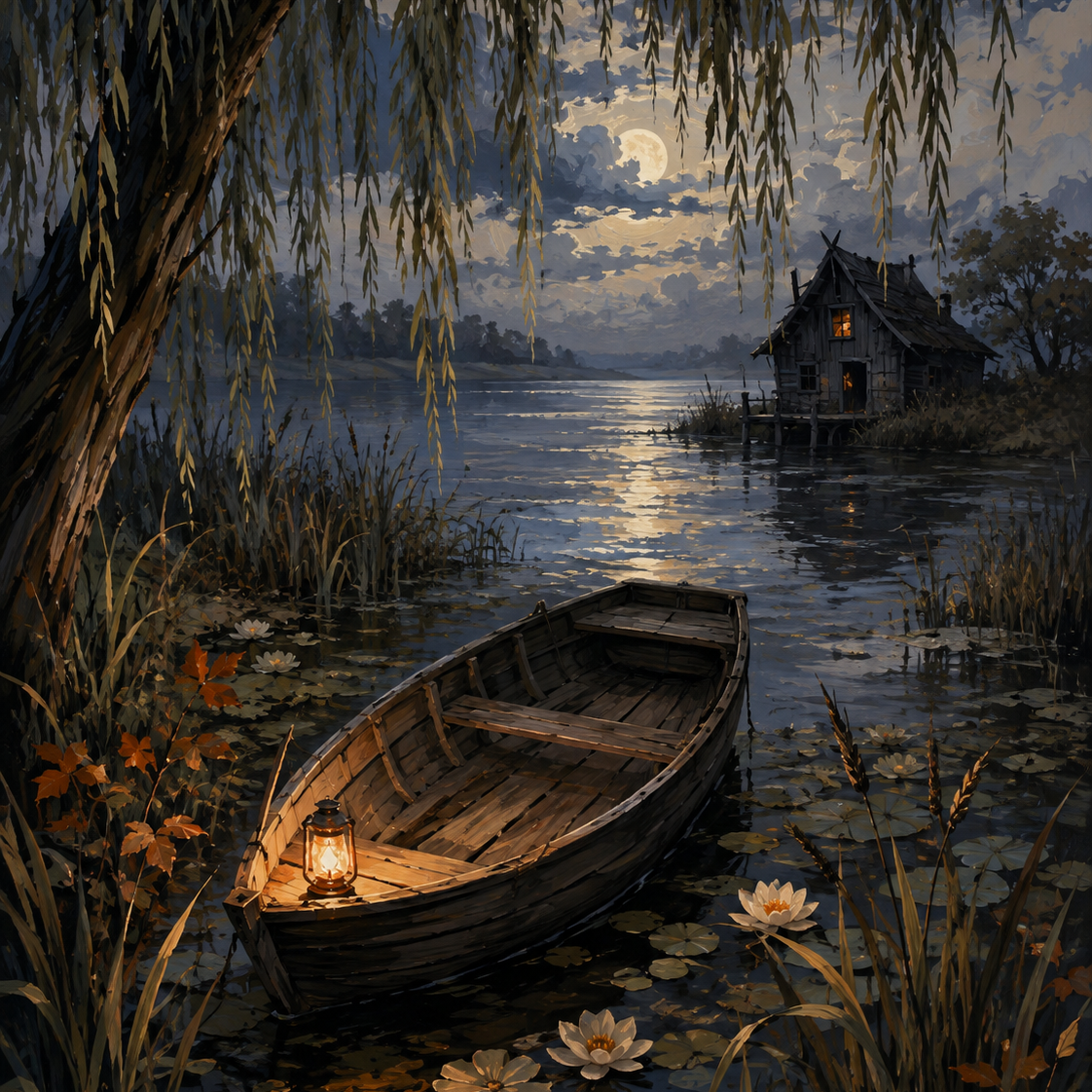 Malen nach Zahlen Das Boot unter den Weiden – Halloween-Motiv
