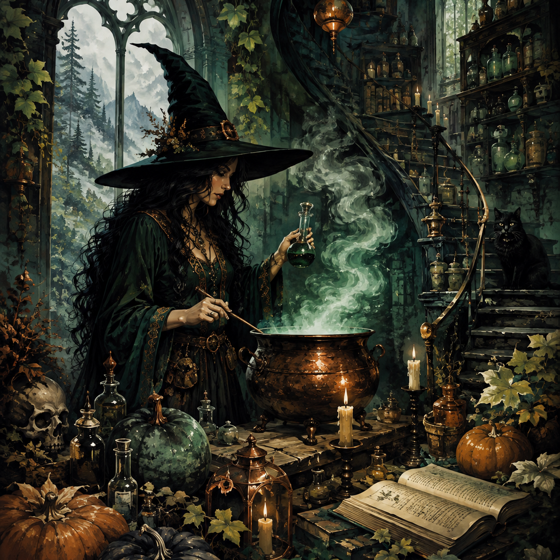 Malen nach Zahlen Das geheime Hexenlabor – Halloween-Motiv