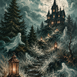 Malen nach Zahlen Das Geisterhaus am weißen Mond – Halloween-Motiv