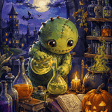 Malen nach Zahlen Das grüne Laborwesen – Halloween-Motiv
