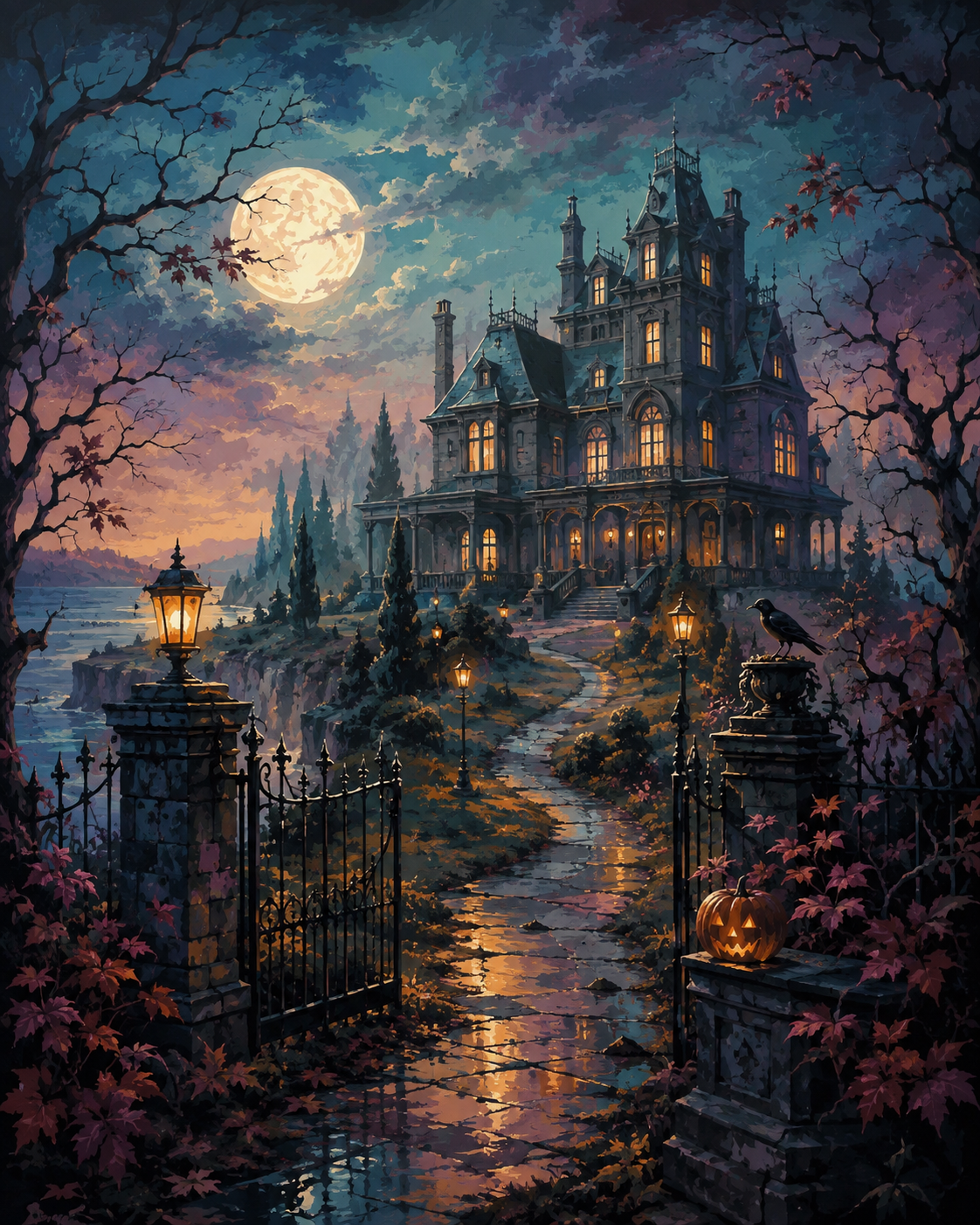 Malen nach Zahlen Das Herrenhaus ohne Gäste – Halloween-Motiv