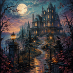 Malen nach Zahlen Das Herrenhaus ohne Gäste – Halloween-Motiv