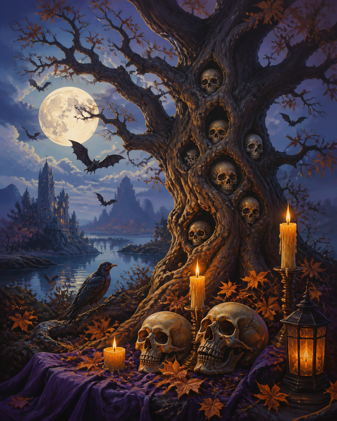 Malen nach Zahlen Der Baum der verlorenen Schädel – Halloween-Motiv