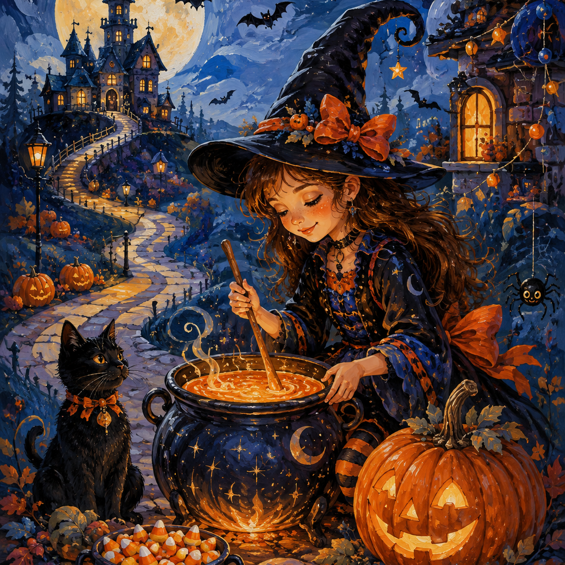 Malen nach Zahlen Der Charme der jungen Hexe – Halloween-Motiv