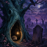 Malen nach Zahlen Der hohle Baum am Friedhof – Halloween-Motiv