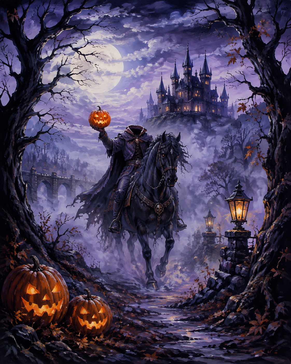 Malen nach Zahlen Der kopflose Reiter im Nebel – Halloween-Motiv