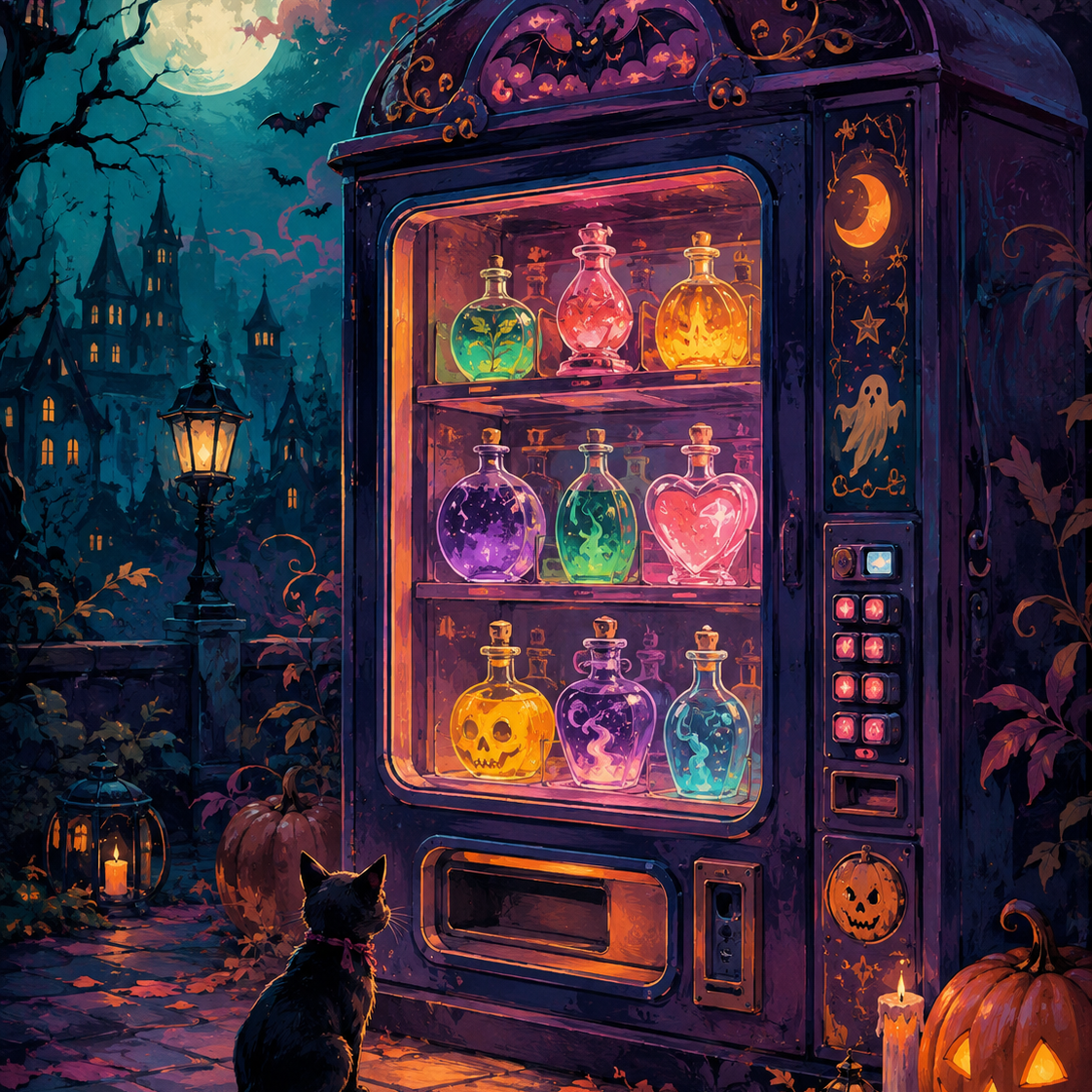 Malen nach Zahlen Der Tränkeautomat um Mitternacht – Halloween-Motiv