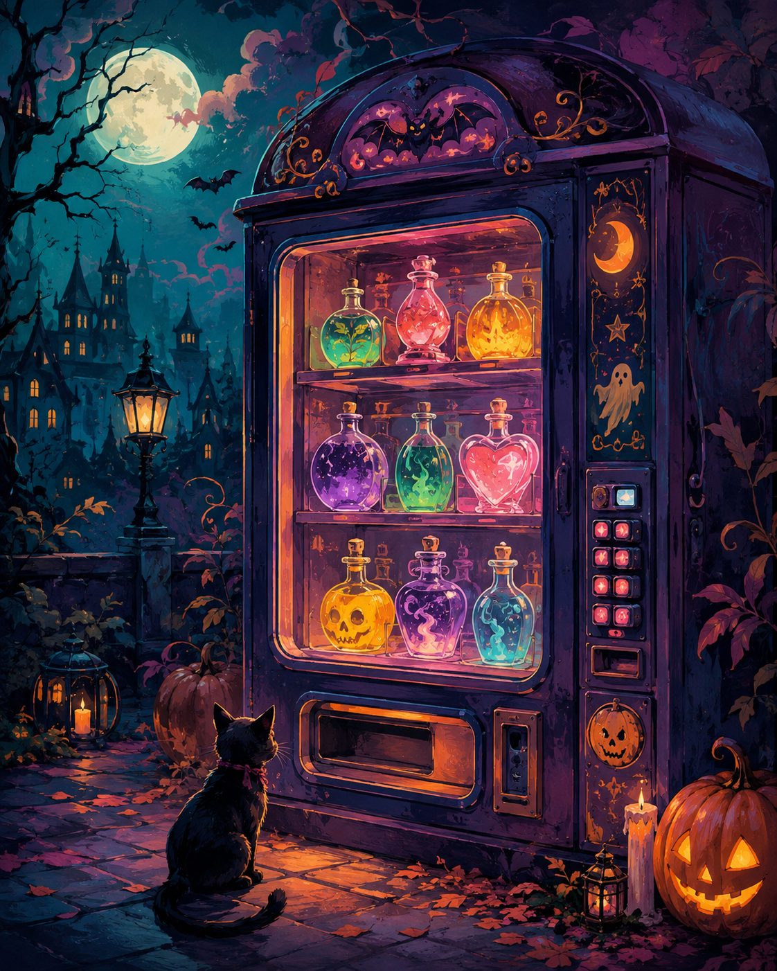 Malen nach Zahlen Der Tränkeautomat um Mitternacht – Halloween-Motiv