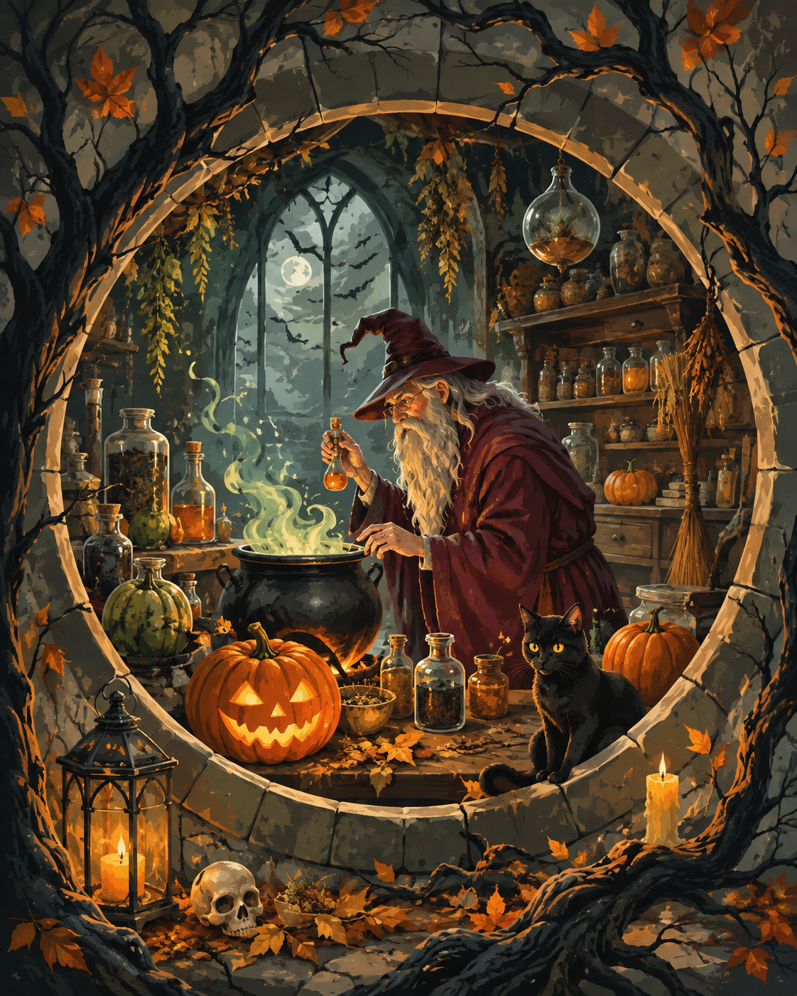Malen nach Zahlen Der Vorrat des alten Zauberers – Halloween-Motiv
