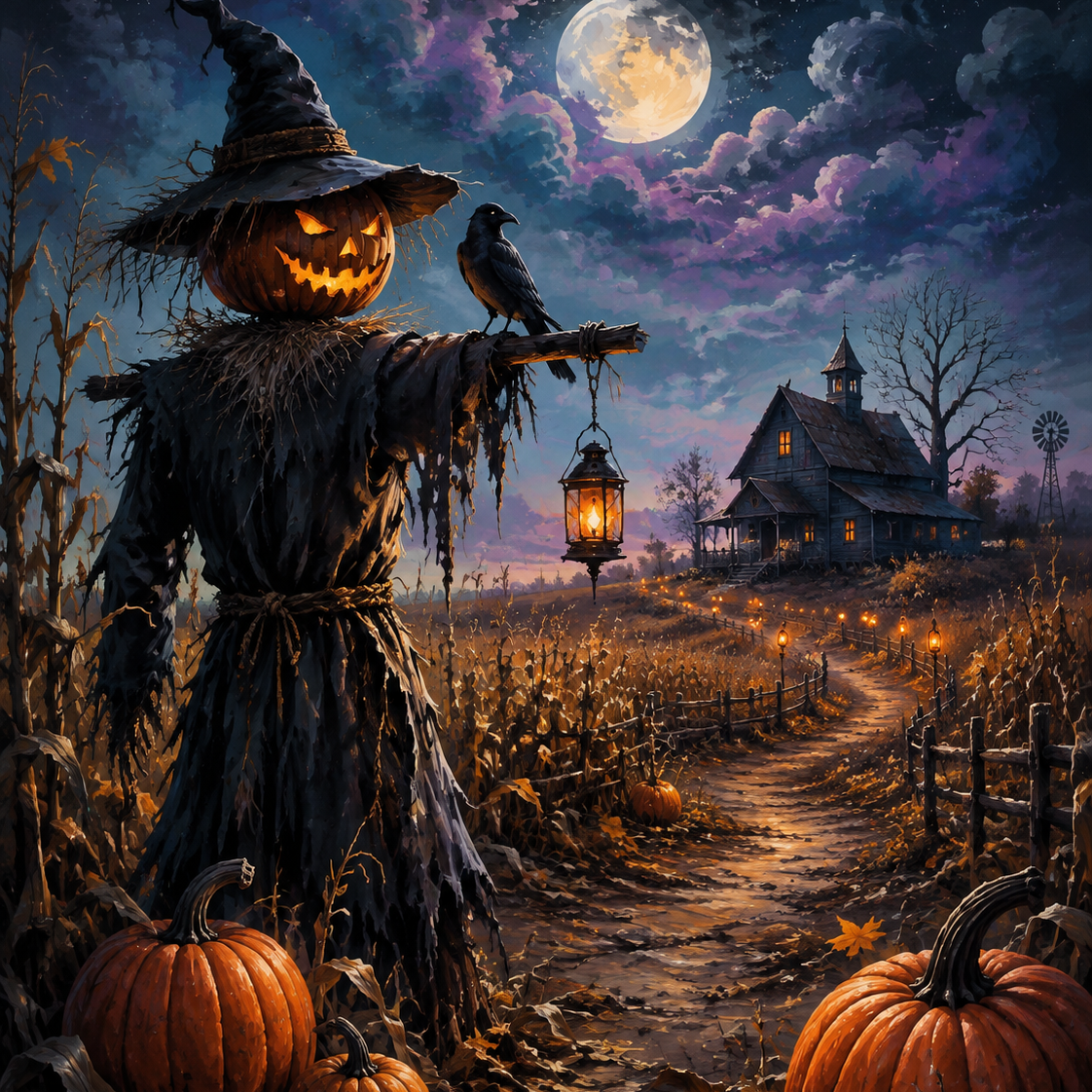 Malen nach Zahlen Der Wächter des verlassenen Feldes – Halloween-Motiv