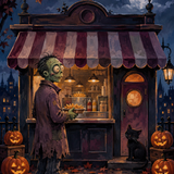 Malen nach Zahlen Der Zombie vor der Imbissbude – Halloween-Motiv